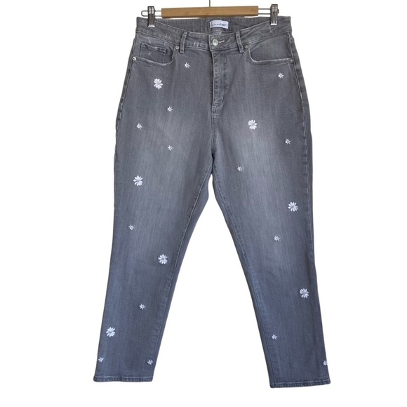 LOFT Denim - LOFT Flower Daisy Embroidered Jeans Grey White Curvy Skinny Ankle Spring 10/30